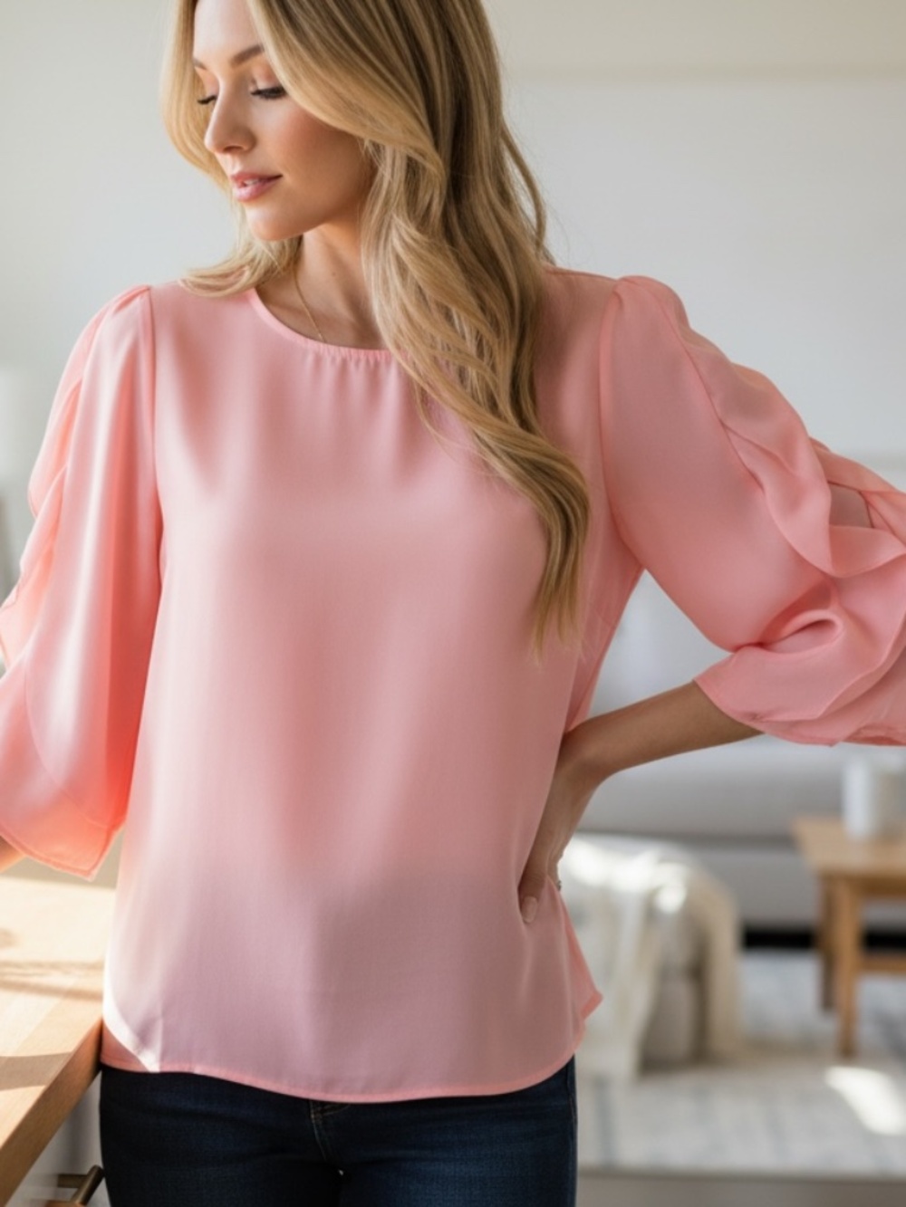 NWT Women's Ruffle Sleeve Top Blouse